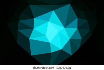 Dark BLUE vector polygonal background with a heart in a centre. Triangular geometric sample with gradient.  Best triangular design for your business.