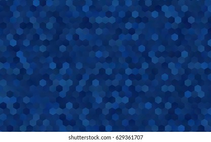 Dark BLUE vector polygonal illustration, which consist of hexagons. Hexagonal pattern for your business design. Geometric background in Origami style with gradient. 