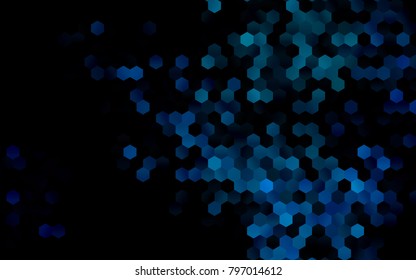 Dark BLUE vector polygonal illustration, which consist of hexagons. Hexagonal pattern for your business design. Geometric background in Origami style with gradient. 