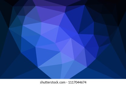 Dark BLUE vector polygonal pattern with a heart in a centre. Colorful illustration in a polygonal style. New template for your brand book.