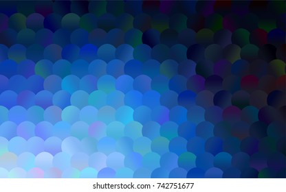Dark BLUE vector red banner with set of circles, dots. Donuts Background. Creative Design Template. Technological halftone illustration.