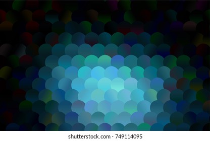 Dark BLUE vector red banner with set of circles, dots. Donuts Background. Creative Design Template. Technological halftone illustration.