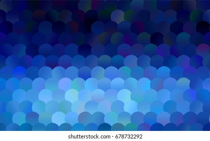 Dark BLUE vector red pattern of geometric circles, shapes. Colorful mosaic banner. Geometric background with colored disks.
