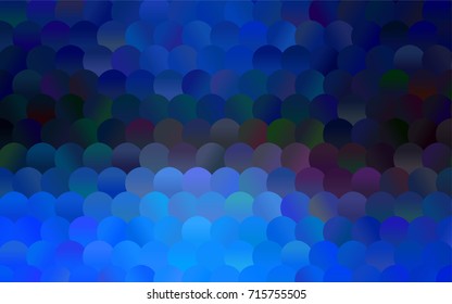 Dark BLUE vector red pattern of geometric circles, shapes. Colorful mosaic banner. Geometric background with colored disks.