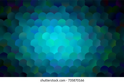 Dark BLUE vector red pattern of geometric circles, shapes. Colorful mosaic banner. Geometric background with colored disks.