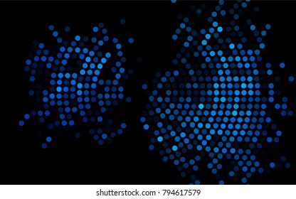 Dark BLUE vector red pattern of geometric circles, shapes. Colorful mosaic banner. Geometric background with colored disks.