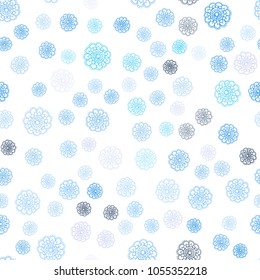 Dark BLUE vector seamless abstract doodle wallpaper. A vague abstract illustration with flowers in doodles style. Elegant pattern for a brand book.