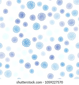 Dark BLUE vector seamless abstract doodle background. Shining colored illustration with flowers in doodle style. Pattern for wallpapers and coloring books.