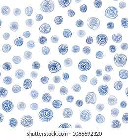 Dark BLUE vector seamless abstract doodle pattern. Modern geometrical abstract illustration with flowers. Hand painted design for web, wrapping, wallpaper.