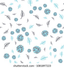 Dark BLUE vector seamless abstract design with leaves and flowers. Colorful illustration in doodle style with leaves, flowers. Completely new template for your design.