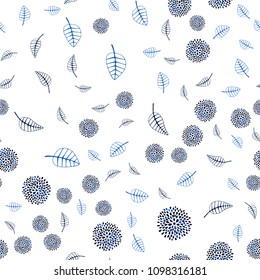 Dark BLUE vector seamless abstract backdrop with leaves and flowers. Colorful illustration in doodle style with leaves, flowers. Hand painted design for web, leaflet, textile.