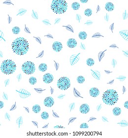 Dark BLUE vector seamless abstract background with leaves and flowers. Colorful illustration in doodle style with leaves, flowers. Hand painted design for web, leaflet, textile.