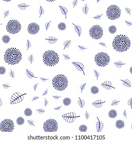 Dark BLUE vector seamless abstract background with leaves and flowers. Illustration with doodles on abstract template. Hand painted design for web, wrapping.