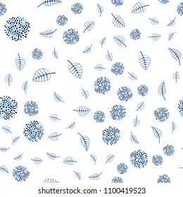 Dark BLUE vector seamless abstract background with leaves and flowers. Abstract illustration with leaves, flowers in doodles style. Brand new design for your business.