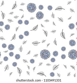 Dark BLUE vector seamless abstract backdrop with leaves and flowers. Decorative design in Indian style on white background. Brand new style for your business design.