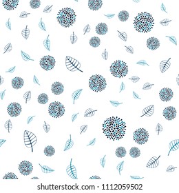 Dark BLUE vector seamless abstract design with leaves and flowers. Colorful illustration in doodle style with leaves, flowers. Completely new template for your design.