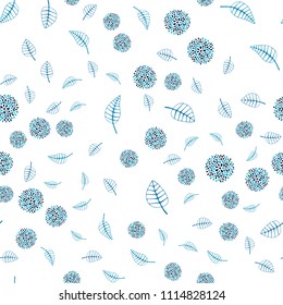 Dark BLUE vector seamless abstract pattern with leaves and flowers. Leaves and flowers with gradient on white background. Elegant pattern for your brand book.