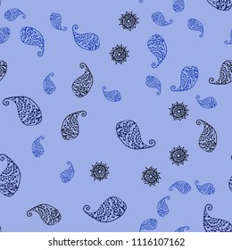 Dark BLUE vector seamless abstract background with leaves and flowers. Brand new colored illustration with leaves and flowers. Doodle design can be used for your web site.