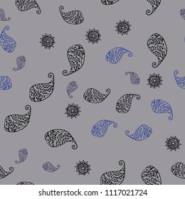 Dark BLUE vector seamless abstract background with leaves and flowers. Decorative design in Indian style on white background. Pattern for colorful books and pages for kids.