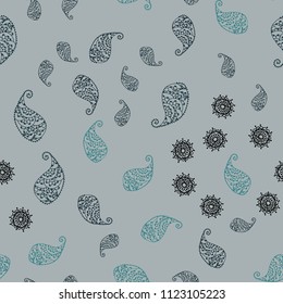 Dark BLUE vector seamless abstract background with leaves and flowers. Doodle illustration of leaves and flowers in Origami style. Completely new template for your design.