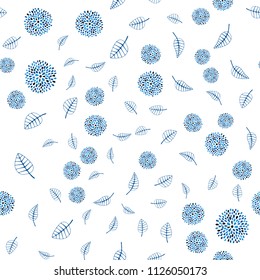 Dark BLUE vector seamless abstract backdrop with leaves and flowers. Doodle illustration of leaves and flowers in Origami style. Completely new template for your brand book.