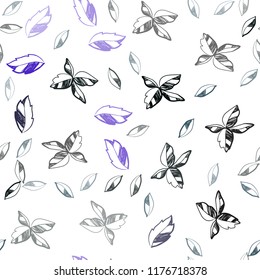 Dark BLUE vector seamless abstract background with leaves. Doodle illustration of leaves in Origami style with gradient. Design for textile, fabric, wallpapers.