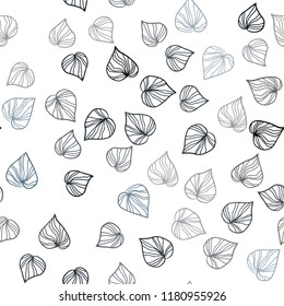 Dark BLUE vector seamless abstract background with leaves. Glitter abstract illustration with doodles and leaves. Pattern for design of fabric, wallpapers.
