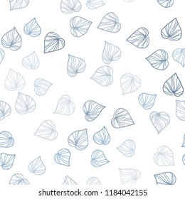 Dark BLUE vector seamless abstract design with leaves. Colorful illustration in doodle style with leaves. Design for textile, fabric, wallpapers.