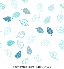 Dark BLUE vector seamless abstract pattern with leaves. Glitter abstract illustration with doodles and leaves. Pattern for design of window blinds, curtains.