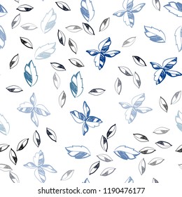 Dark BLUE vector seamless abstract background with leaves. Glitter abstract illustration with doodles and leaves. Pattern for design of fabric, wallpapers.
