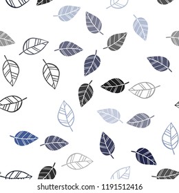 Dark BLUE vector seamless abstract background with leaves. Colorful illustration in doodle style with leaves. Design for textile, fabric, wallpapers.