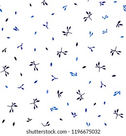 Dark BLUE vector seamless abstract backdrop with leaves. Sketchy doodles with leaves on blurred background. Pattern for design of fabric, wallpapers.