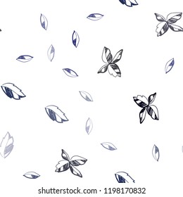 Dark BLUE vector seamless abstract design with leaves. Sketchy doodles with leaves on blurred background. Design for textile, fabric, wallpapers.