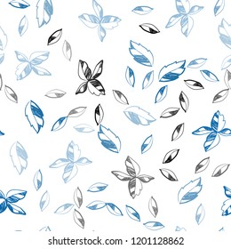 Dark BLUE vector seamless abstract design with leaves. Colorful abstract illustration with leaves in doodle style. Pattern for design of window blinds, curtains.