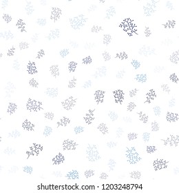 Dark BLUE vector seamless abstract pattern with leaves, branches. Abstract illustration with leaves, branches in doodles style. Template for business cards, websites.