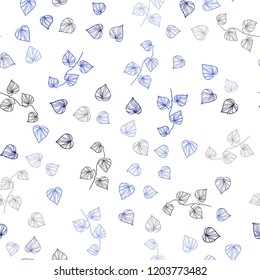 Dark BLUE vector seamless abstract backdrop with leaves. Colorful illustration in doodle style with leaves. Pattern for design of window blinds, curtains.