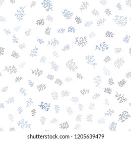 Dark BLUE vector seamless abstract backdrop with leaves, branches. Sketchy doodles on white background. Template for business cards, websites.