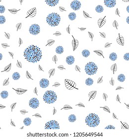 Dark BLUE vector seamless abstract pattern with leaves, flowers. Doodle with leaves, flowers in Origami style. Pattern for design of fabric, wallpapers.