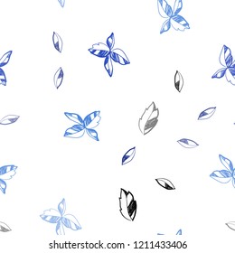 Dark BLUE vector seamless abstract design with leaves. Doodle illustration of leaves in Origami style with gradient. Pattern for design of fabric, wallpapers.