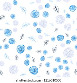 Dark BLUE vector seamless abstract backdrop with leaves and flowers. Glitter abstract illustration with leaves and flowers. Texture for window blinds, curtains.