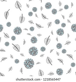 Dark BLUE vector seamless abstract background with leaves, flowers. Leaves, flowers in doodle style on white background. Trendy design for wallpaper, fabric makers.