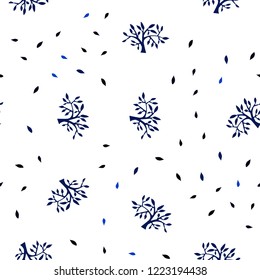 Dark BLUE vector seamless abstract pattern with leaves, branches. Colorful illustration in doodle style with leaves, branches. Template for business cards, websites.