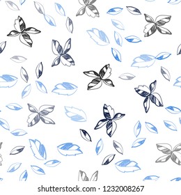 Dark BLUE vector seamless abstract design with leaves. Decorative illustration with doodles on abstract template. Pattern for trendy fabric, wallpapers.