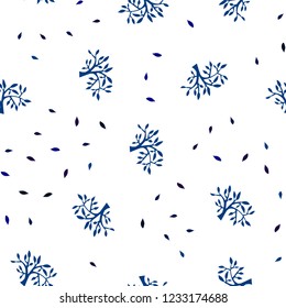 Dark BLUE vector seamless abstract background with leaves, branches. Abstract illustration with leaves, branches in doodles style. Pattern for design of fabric, wallpapers.