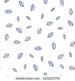 Dark BLUE vector seamless abstract background with leaves. Sketchy doodles with leaves on blurred background. Pattern for design of fabric, wallpapers.