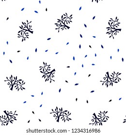Dark BLUE vector seamless abstract design with leaves, branches. Leaves and branches with gradient on white background. Pattern for design of fabric, wallpapers.