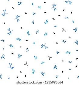 Dark BLUE vector seamless abstract pattern with leaves. Glitter abstract illustration with doodles and leaves. Pattern for trendy fabric, wallpapers.