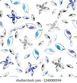 Dark BLUE vector seamless abstract backdrop with leaves. Glitter abstract illustration with doodles and leaves. Trendy design for wallpaper, fabric makers.