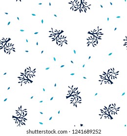 Dark BLUE vector seamless abstract background with leaves, branches. Colorful abstract illustration with leaves in doodle style. Texture for window blinds, curtains.