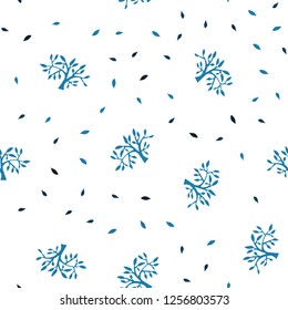 Dark BLUE vector seamless abstract background with leaves, branches. An elegant bright illustration with leaves and branches. Pattern for trendy fabric, wallpapers.